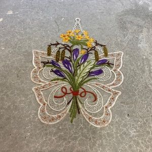 Embroidered window wall hanging floral decor